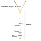 3mm Oval Bead Rosary Cross Pendant Necklace Stainless Steel