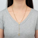 3mm Oval Bead Rosary Cross Pendant Necklace Stainless Steel