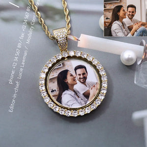 3mm Rope Chain Photo Pendants Necklaces - Double Sided Rotatable Round Necklaces