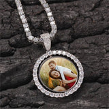 3mm Rope Chain Photo Pendants Necklaces - Double Sided Rotatable Round Necklaces