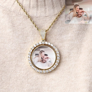 3mm Rope Chain Photo Pendants Necklaces - Double Sided Rotatable Round Necklaces