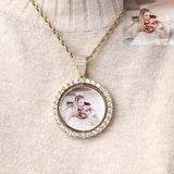 3mm Rope Chain Photo Pendants Necklaces - Double Sided Rotatable Round Necklaces