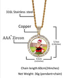 3mm Rope Chain Photo Pendants Necklaces - Double Sided Rotatable Round Necklaces