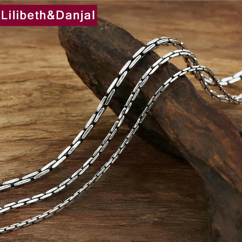 3mm Square Bamboo Necklace 925 Silver Vintage Jewelry Necklace For Women And Men