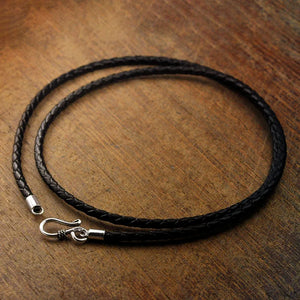 3mm Width Silver Vintage Leather Chain Necklace S925 Silver Real Leather Weave