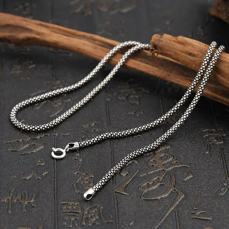 3mm S925 Silver Popcorn Chain Necklace Retro Style