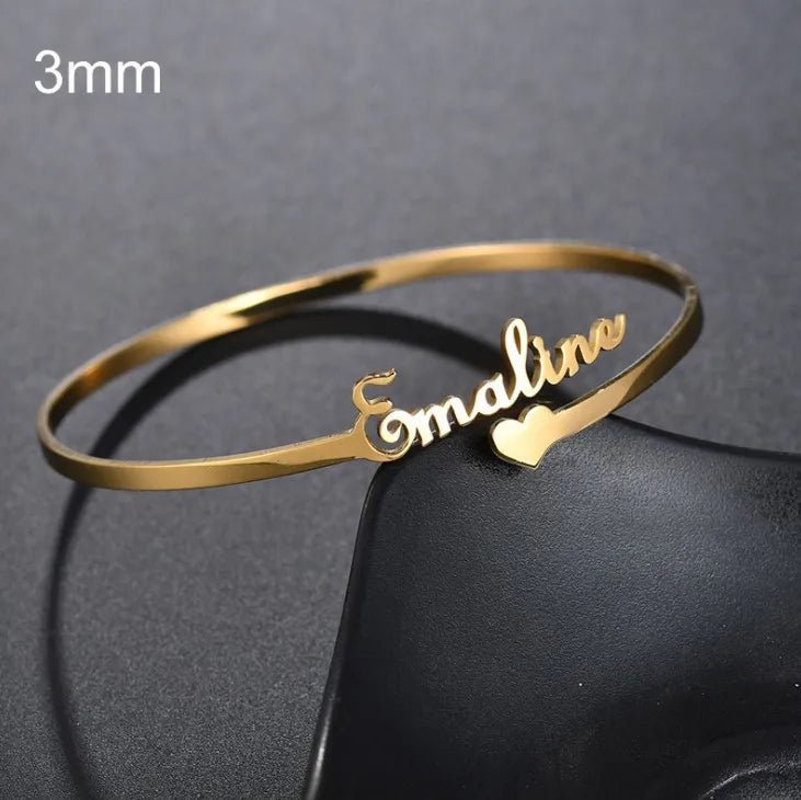 3mm Width Stainless Steel Personalized Bracelet for Women Name Bangles Jewelry