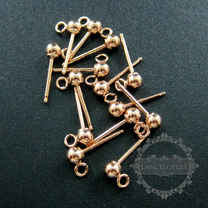 3mm Ball Earrings with Open Ring Rose Filled DIY Stud Supplies