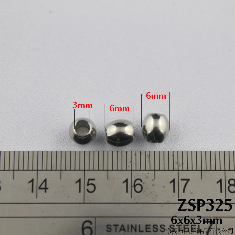 100pcs 3mm Hole 6mm Oval Stainless Steel Beads Jewelry DIY Parts ZSP325