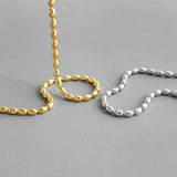 925 Silver White/Gold Lucky Oval Olive Beads Ball Choker Necklace