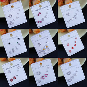 925 Silver Heart Stud Earrings Set for Women Girl