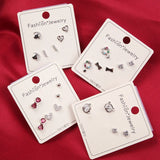 925 Silver Heart Stud Earrings Set for Women Girl