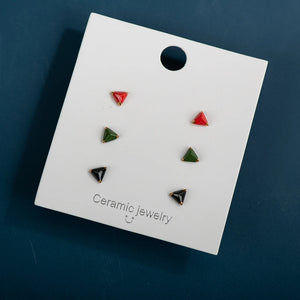 3pairs Fine Ceramic Stud Earrings Anti-allergic Plated Porcelain Gift Set