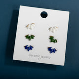 3pairs Fine Ceramic Stud Earrings Anti-allergic Plated Porcelain Gift Set