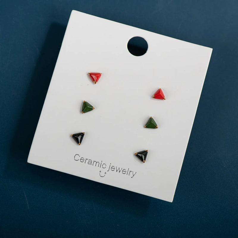 3pairs Fine Ceramic Stud Earrings Anti-allergic Plated Porcelain Gift Set