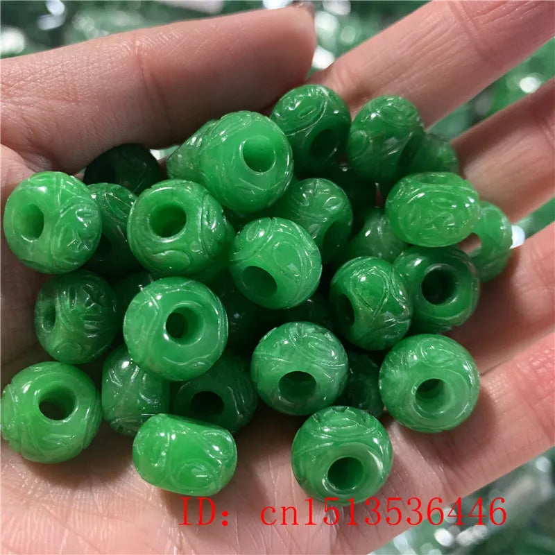 Natural Green Jade Carved Beads DIY Bracelet Bangle Charm Jadeite Jewellery