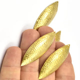 Raw Brass Hammered Marquise Charms Earring (50x14x0.6mm)