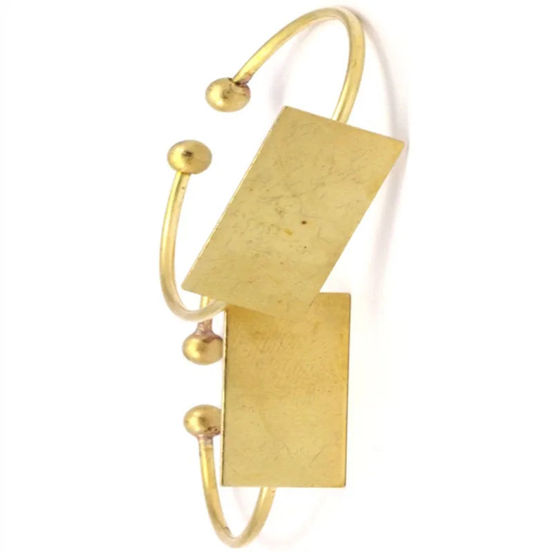 Raw Brass Open Bracelets with Ball Ending and Rectangle Blank