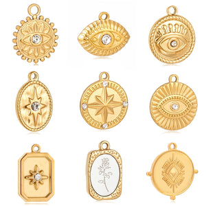 3pc Stainless Steel 18K PVD Plated Evil Eye Charms Jewelry DIY