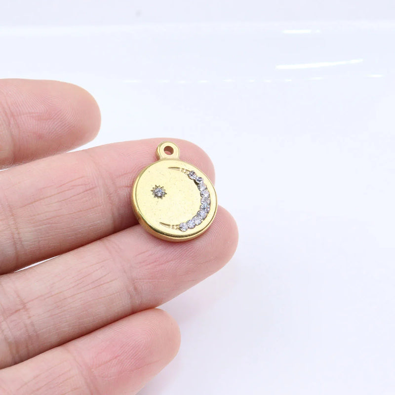 3pcs 15mm Stainless Steel Moon Star Charms Pendant DIY Necklace 2 Colors