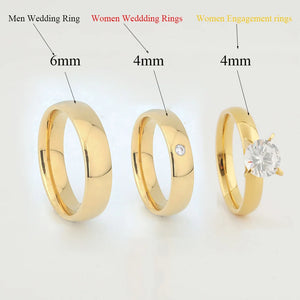 18k Plated Wedding Rings Set for Men & Women. Couple Ring Titanium Marriage Gift