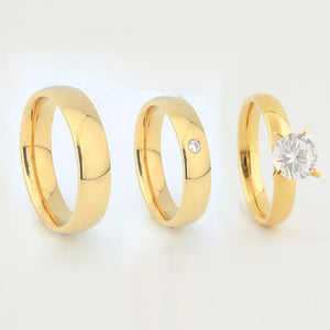 18k Plated Wedding Rings Set for Men & Women. Couple Ring Titanium Marriage Gift
