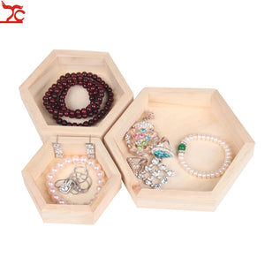 Wood Jewelry Storage Boxes Bracelet Necklace Display Tray Hexagon Wooden Cases