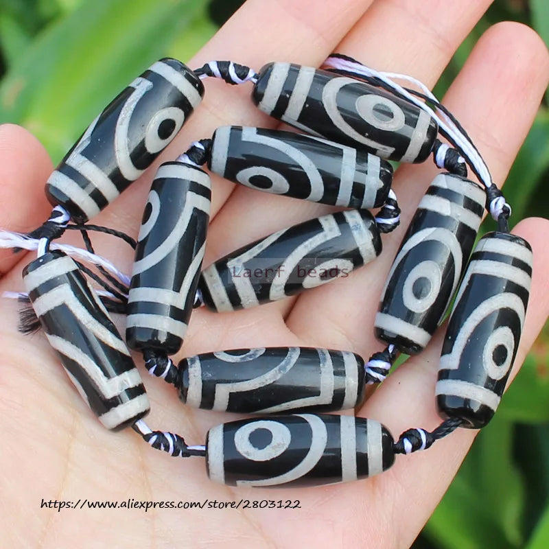 3pcs 28-30mm Dzi Agate Beads Many Patterns DIY Jewelry Making