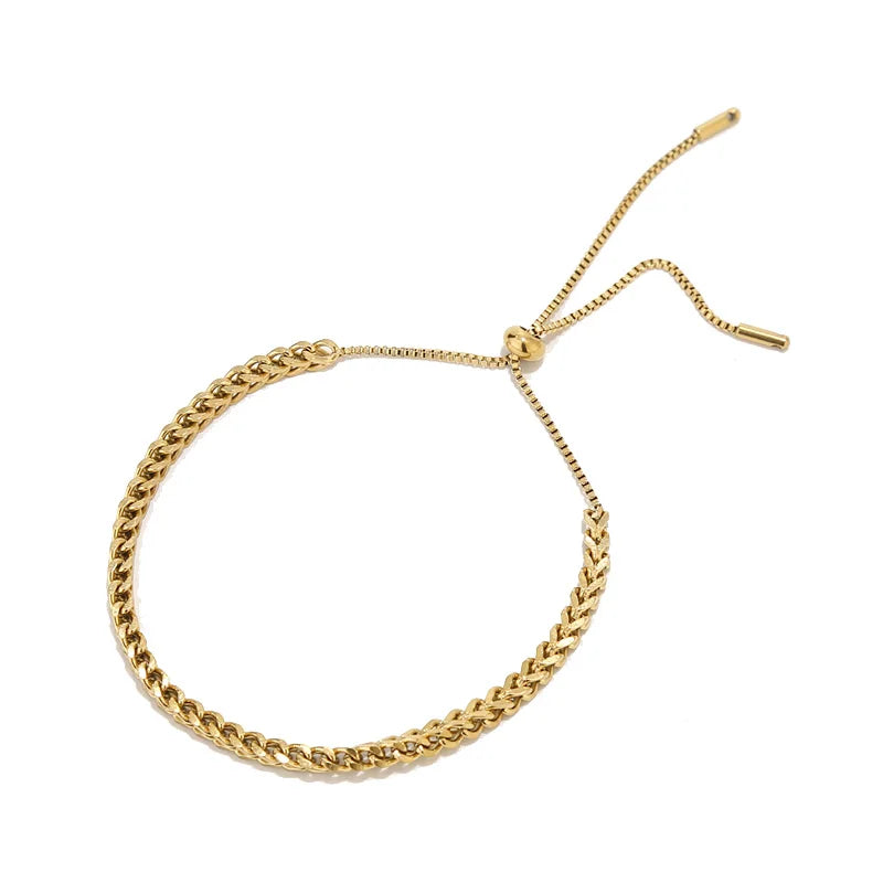 Stainless Steel Wheat Ear Bracelet Round Bead Adjustable Plated