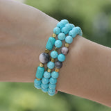 3pcs 6mm Natural Gem Stone Stretch Bracelet Set Crystal Turquoise Bangle