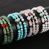 3pcs 6mm Natural Gem Stone Stretch Bracelet Set Crystal Turquoise Bangle