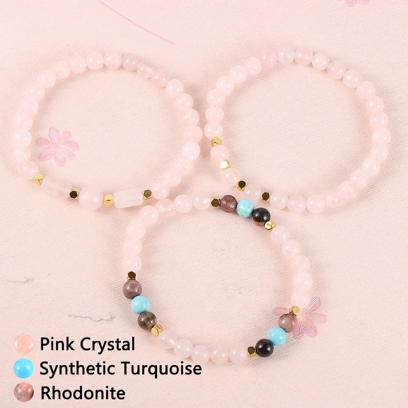 3pcs 6mm Natural Gem Stone Stretch Bracelet Set Crystal Turquoise Bangle