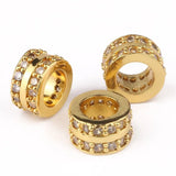 3pcs 7mm Micro Pave CZ Zirconia Flat Round Charms Beaded Big Hole Spacer Beads