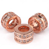 3pcs 7mm Micro Pave CZ Zirconia Flat Round Charms Beaded Big Hole Spacer Beads