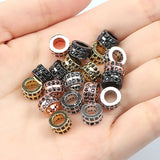 3pcs 7mm Micro Pave CZ Zirconia Flat Round Charms Beaded Big Hole Spacer Beads