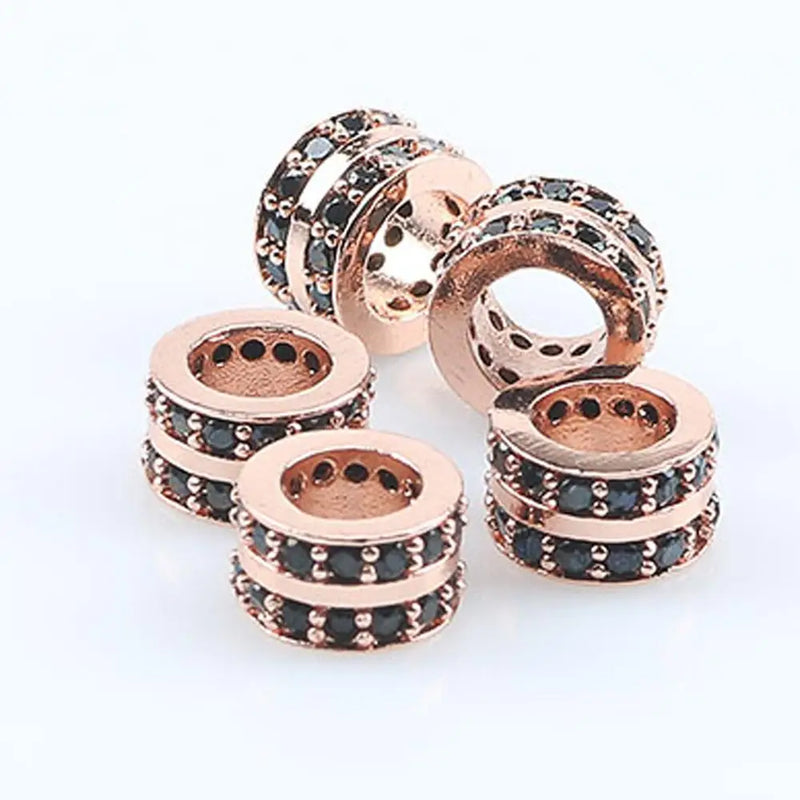 3pcs 7mm Micro Pave CZ Zirconia Flat Round Charms Beaded Big Hole Spacer Beads