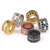 3pcs 7mm Micro Pave CZ Zirconia Flat Round Charms Beaded Big Hole Spacer Beads