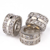 3pcs 7mm Micro Pave CZ Zirconia Flat Round Charms Beaded Big Hole Spacer Beads