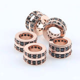 3pcs 7mm Micro Pave CZ Zirconia Flat Round Charms Beaded Big Hole Spacer Beads