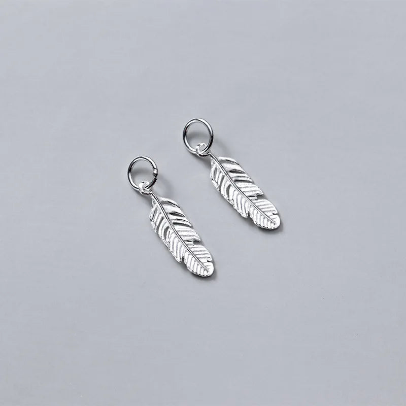 3pcs 925 Sterling Silver Feather Charms DIY Jewelry Necklace Bracelet