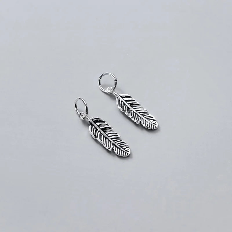 3pcs 925 Sterling Silver Feather Charms DIY Jewelry Necklace Bracelet