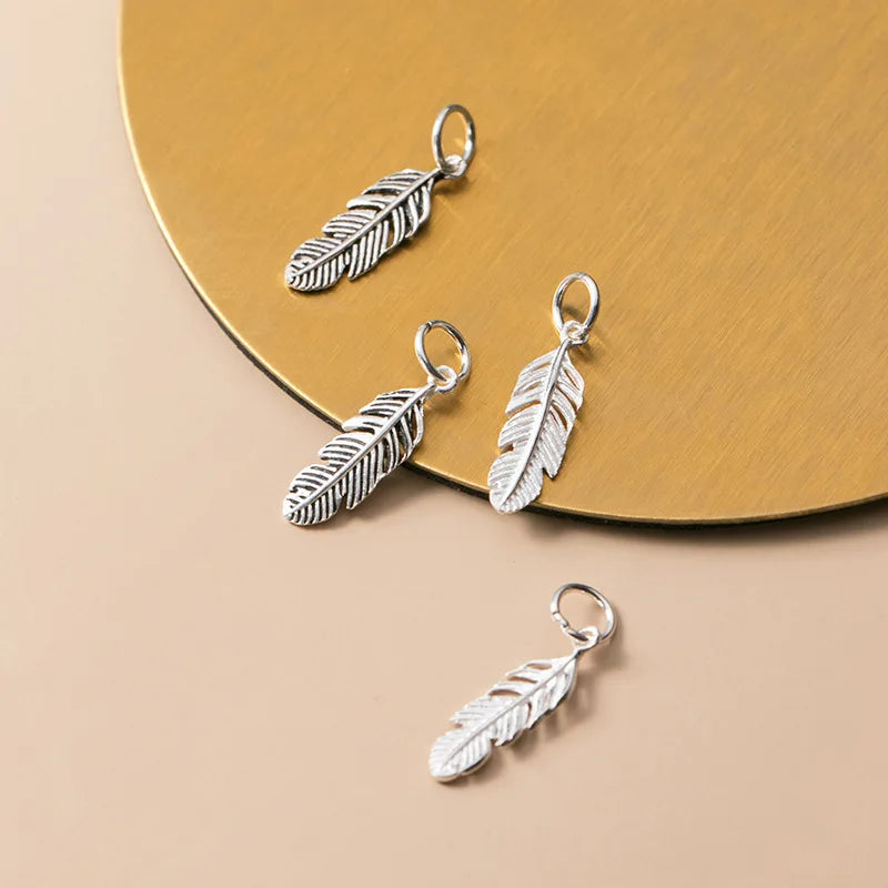 3pcs 925 Sterling Silver Feather Charms DIY Jewelry Necklace Bracelet