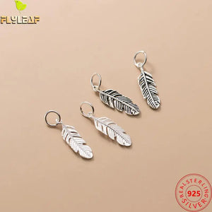 3pcs 925 Sterling Silver Feather Charms DIY Jewelry Necklace Bracelet
