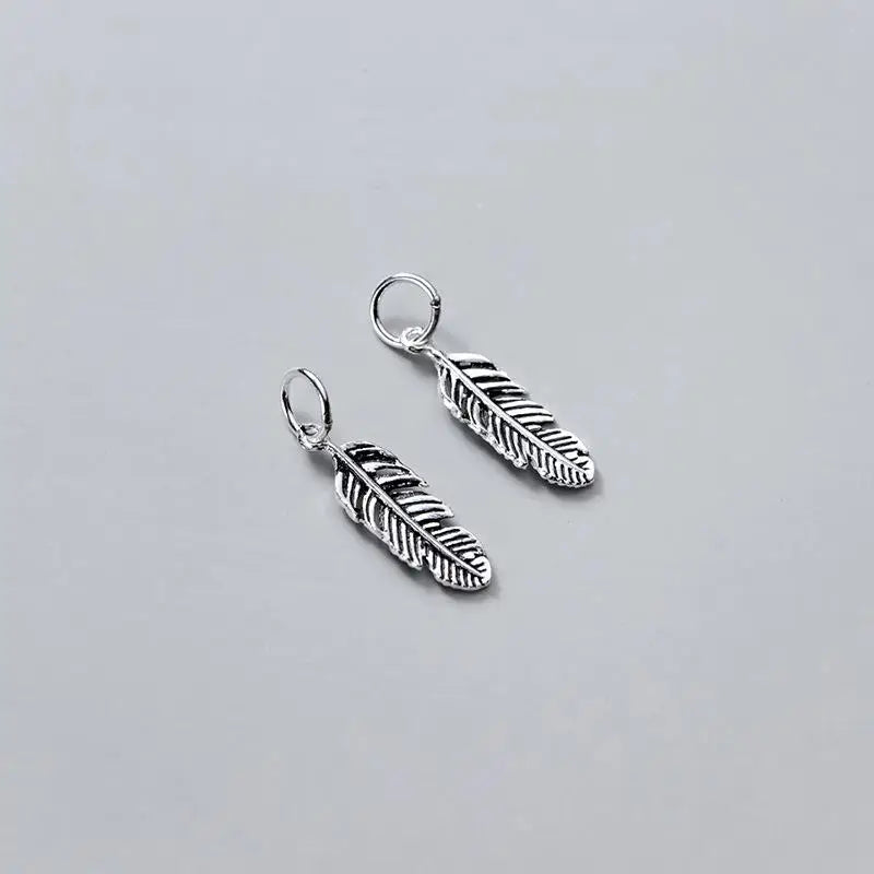 3pcs 925 Sterling Silver Feather Charms DIY Jewelry Necklace Bracelet