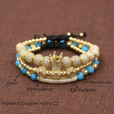 3pcs Anil CZ Crown Charms Stone Beads Couple Bracelets Jewelry For Women Bangles