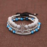 3pcs Anil CZ Crown Charms Stone Beads Couple Bracelets Jewelry For Women Bangles