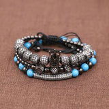 3pcs Anil CZ Crown Charms Stone Beads Couple Bracelets Jewelry For Women Bangles