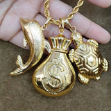 3pcs Animal Pendant with Chain Elephant Crocodile Dolphin Charms Pendant