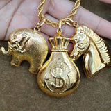3pcs Animal Pendant with Chain Elephant Crocodile Dolphin Charms Pendant