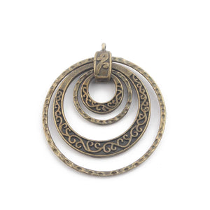3pcs Antique Brown Ethnic Multicircle Pendant for Jewelry Making 45mm